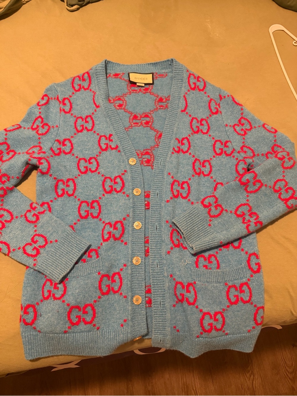 Gucci Blue & Pink GG Wool V‑Neck Cardigan